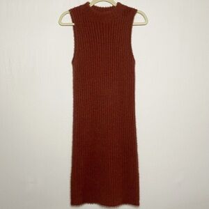 Mystree Fuzzy Mockneck Ribbed Sleeveless Sweater Dress